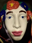 Women Clay Art Mask Hand Painted Ceramic Lady s Face Flowers Ribbon