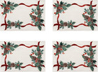 Evergreen Garland Double Ribbon Bordered Cottage Christmas Placemats  Holly And