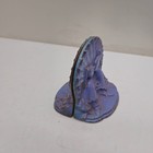 Vintage Cast Iron Bookends Asian Fan Figures Purple Painted Heavy Rustic Decor