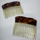 Vintage French Faux Tortoise-shell Dark Brown Hair Comb Set- 1940s Accessories