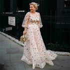 V Neck Lace Long Sleeves Evening Dress Plus Size Floor Length Party Prom Dress