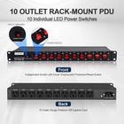 10-outlet 1u Horizontal Pdu Rack Mount Power Strip - Overload Protector 100-240v