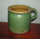 Antique Vintage Redware Pitcher Pot Pottery Glazed Green Europe Istria 1800