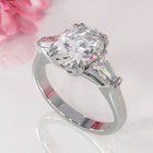 3ct Oval Cut Baguette Diamond Three Stone Engagement Ring 14k White Gold Finish