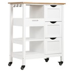 Kitchen Storage Trolley On Wheels With 3 Drawers 2 Shelves Pine Wood Top White
