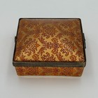 Vintage 1960s Gold Damask Porcelain Trinket Box Hinged Square Jewelry Case
