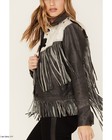 Womens Cowhide Leather Fringe Western Jacket Black white Rodeo Bohocowgirl Style