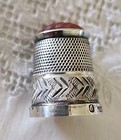 Vintage 1961 James Swann Sterling Silver Thimble Carnelian Red Glass Top Size 6