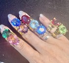 Real Gemstone Lot Of 9 Vintage 18k Gold Plated Rings Size 6