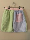 Smocked Polkadot Colorblock Seersucker Drawstring Swim Trunks- Green   Blue 8