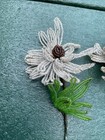 French Glass Beaded Heavily Beaded Chrysanthemum Whiteish W Green Leaves 2 Vtg