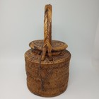 Vintage Hand Woven 14  Tall Basket With Lid Made In Papua New Guinea