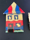 Lot Of 2 Vintage House Pins By Lucinda Brooches Wearable Art Moon Folk Art Resin