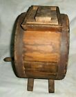 Antique Primitive Country Stenciled Round Wood Drum Butter Churn Iron Crank Lid