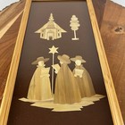 Vtg German Wood Marquetry Framed Art Christmas Carolers Church Kathe Wohlfahrt
