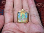 Nepal Tibet Buddhist Gilt Copper Square Green Tara Printed Thangka Pendant  z7 