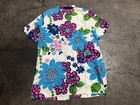 Vintage 60s Hawaiian Floral Print Collared Retro Full Zip Top Womens Medium 