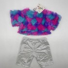 Build A Bear Rare Honey Girls Color Fur Top Silver Leggings Teddy Outfit Set Nwt