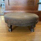 Antique Carved Foot Stool Ottoman Needlepoint Upholstery Gold Gesso Victorian