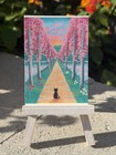 Aceo Print Cat Whimsical Landscape Art Limited Edition Painting Shaped by sykes
