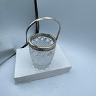 Vintage Germany Cut Crystal Ice Bucket Diamond Pattern Silver Plated Trim Handle
