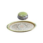 Vintage Art Deco Green Bakelite   Lace Vanity Tray Set