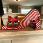 Vintage Laurel Burch Style Wooden Cat Figurine Statue 9  Folk Art