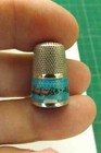 Antique Silver And Enamel Metal Thimble Blue With Flowers Enamel Loss  4042 