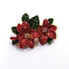 Red Rhinestone Crystal Poinsettia Pin Brooch Christmas Holiday New  6297