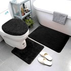    3pc Bathroom Set Rug Contour Mat Toilet Lid Cover Plain Solid Color Bathmats    