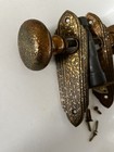 Vintage Antique Door Knobs Copper Plates Set Brass Works Ornate Patina Deco