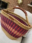 Vtg Bolga Handcrafted Woven Multicolor Market Basket Leather Wrapped Handles Euc