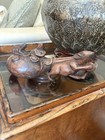 Meiji Japanese Large 9 Inch Carved Boxwood Okimono Rat Pulling Large Sack
