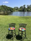 Vintage Pair Iron Bar Stool-hand Painted Swivel Counter Stool With Backrest-cool