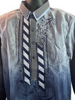 Embroidered Filipino Barong Tagalog Blue Blends Organza Satin Tunic Shirt  Large
