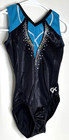 Gk Elite Axs Gymnastics Dance Leotard Adult Xs Black Blue Foil Hologram Sequins