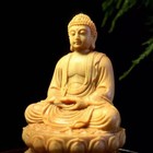 3 5 Inches Chinese Antique Cliff Cypress Wood Carving Buddha Statue Decoration