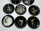 Black And Gold Japanese Lacquerware Set Of 6 Coasters With Container