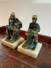 Antique 1920s Armor Bronze  ye Philosopher  Bookends Pair Marble Base S  Morani