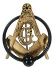 Antiqued Faux Gold Freemasonry Masonic Square   Compasses Monogram Door Knocker