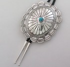 Quality Xl Sterling Silver   Turquoise Scalloped Concho Style Bolo Tie