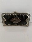 Vintage 1950s Italian Black Leather Wallet Clutch - Kiss Lock  Ornate Gilt  7x4 