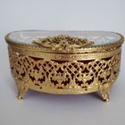 Vtg Matson Gold Floral Filigree Beveled Glass Ormolu Jewelry Casket Vanity Box