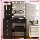 Led Lights Sliding Mirror Modern Dressing Table Vanity Makeup Desk Set W  Stool