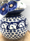 Polish Pottery Round Vase Jack s Cat 12 Blue White Ceramic Flowers   2 Leaves