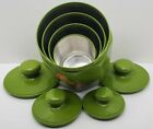 Mid Century Vintage Kromex Aluminum Plastic Harvest Green Fruit Canister Set 4