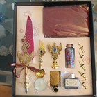 Feather Calligraphy Pen Set With Wax Seal  Gold Nibs  Ink Bottle  Accessories