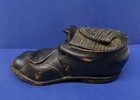 Vintage Antique Carved Wood Worn Boot Shoe Socks Inkwell Black Paint Wooden