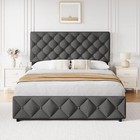 Full Size Bed Frame Platform W upholstered Headboard And 4 Storage Drawers Home
