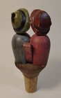 Vintage  kissing Couple  Figural Mechanical Wooden Bottle Wine Stopper anri